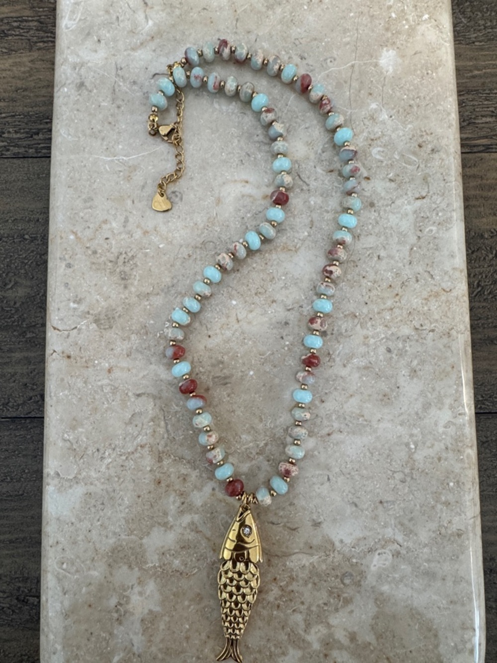 Gold Fish Pendant Beaded Necklace - Multicolor! Most insane piece in person